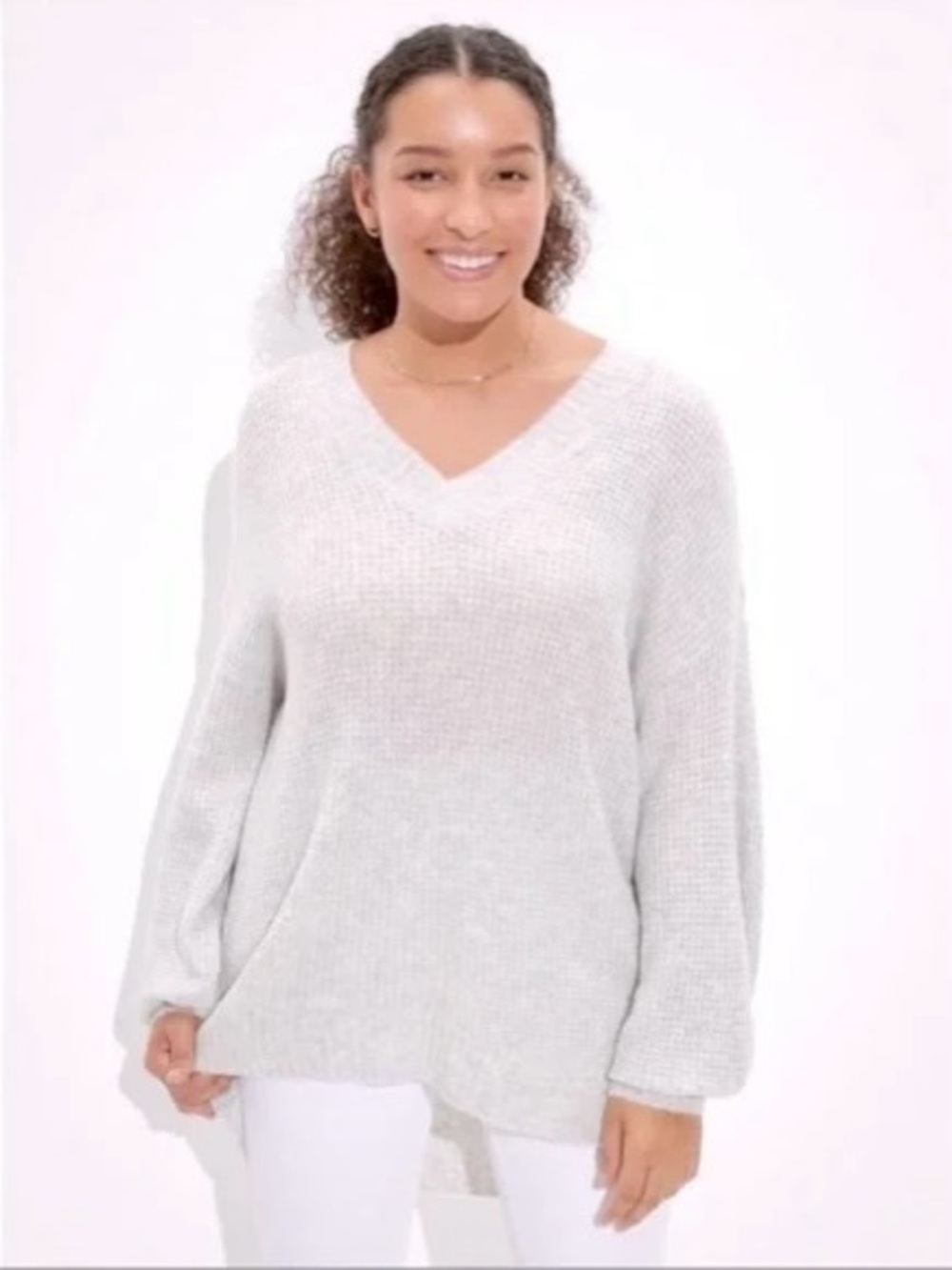 American Eagle Gray Waffle Knit Sweater